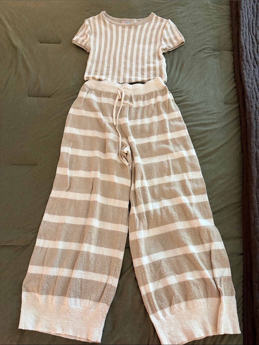 Free People Striped Cream & Tan Knit Wide-Leg Pants - Picture 2 of 3